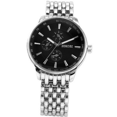 SINOBI Fashion Round Black Dial Analog Stainless Steel Band Quartz Wrist SNB042