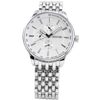 SINOBI Fashion Round Dial White Analog Stainless Steel Sport Quartz SNB043