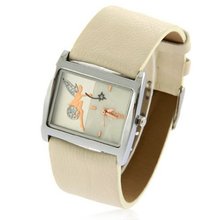 SINOBI New Fashion Angel Rectangle Leather Wrist Quartz White WTH0050