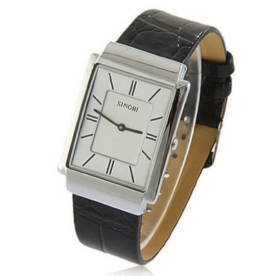 SINOBI New Fashion Rectangle Leather Wrist Quartz Black WTH0045