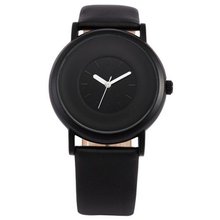 SINOBI New Fashion Round  Unisex Black Leather Band Quartz Wrist SNB004