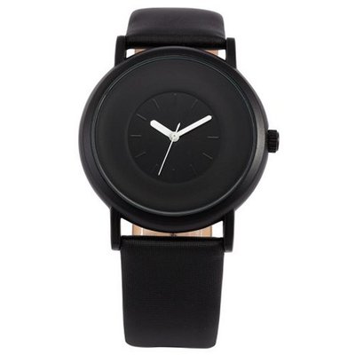 SINOBI New Fashion Round  Unisex Black Leather Band Quartz Wrist SNB004