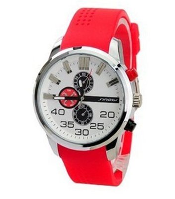SINOBI New Fashion Sports 3 Dials Silicone Rubber Wrist Quartz Red WTH0007