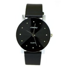 Sinobi Quartz Black Leather Band Black Dial Fashion #981