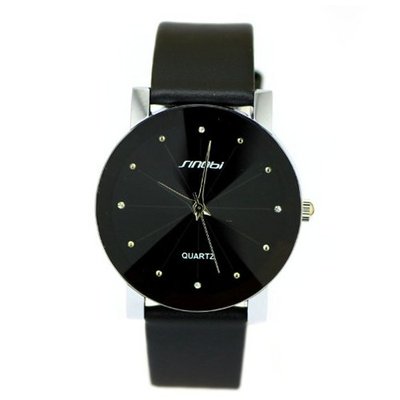 Sinobi Quartz Black Leather Band Black Dial Fashion #981
