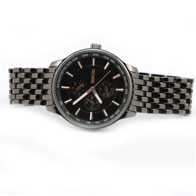 SINOBI Quartz Black Plated Stainless Steel Mesh Band Black Dial Rose Golden Fashion Wrist #9268