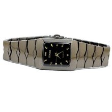 SINOBI Quartz Black Plated Stainless Steel Square Black Dial Gold Hands Ladies Wrist #9148