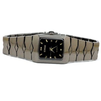 SINOBI Quartz Black Plated Stainless Steel Square Black Dial Gold Hands Ladies Wrist #9148