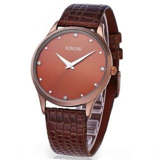 Sinobi Quartz Brown Leather Band Brown Dial Fashion #9141