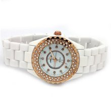 SINOBI Quartz Ceramic Band Bling Crystal Rose Golden Case Fashion Wrist #9688