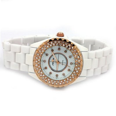 SINOBI Quartz Ceramic Band Bling Crystal Rose Golden Case Fashion Wrist #9688