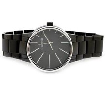 SINOBI Quartz Stainless Steel Black Plated Band Silver Case Black Dial #9338