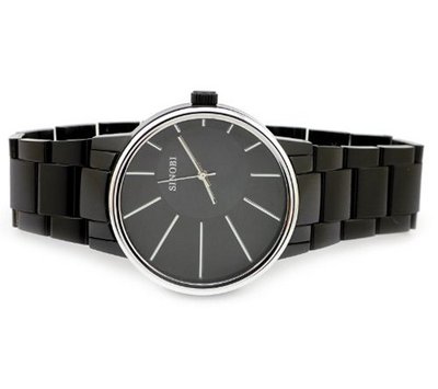 SINOBI Quartz Stainless Steel Black Plated Band Silver Case Black Dial #9338