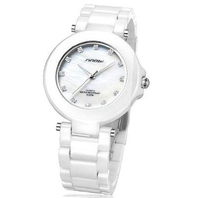 SINOBI Quartz White All Ceramic White Mother of Pearl Dial Ladies Fashion Wrist #1133