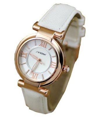 SINOBI Quartz White Genuine Leather Silver Dial Ladies Fashion #9458