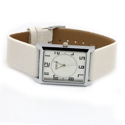 SINOBI Quartz White Leather Band Silver Sqaure Dial Fashion #9153