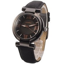 Sinobi Rose Golden Roman Numerals Scale Leather Ladies Girls Quartz Wristes (Black)