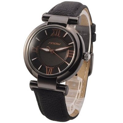 Sinobi Rose Golden Roman Numerals Scale Leather Ladies Girls Quartz Wristes (Black)