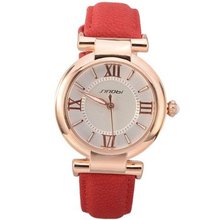 Sinobi Rose Golden Roman Numerals Scale Leather Ladies Girls Quartz Wristes (Red)