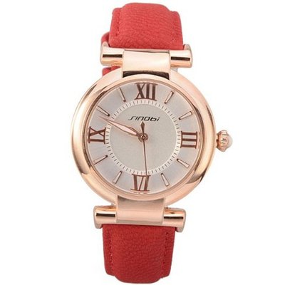 Sinobi Rose Golden Roman Numerals Scale Leather Ladies Girls Quartz Wristes (Red)