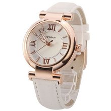 Sinobi Rose Golden Roman Numerals Scale Leather Ladies Girls Quartz Wristes (White)