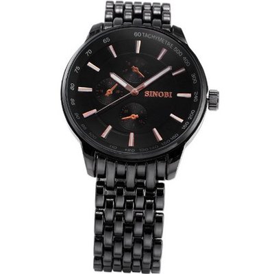 SINOBI Sport Fashion Analog Black Plated Steel Band Quartz Wrist SNB045