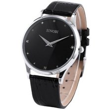 SINOBI Ultra-thin Case Black Dial Leather Quartz Wrist SNB033