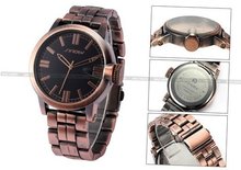 SINOBI Vintage Red Bronze Design Round Black Dial Analog Quartz Wrist SNB073