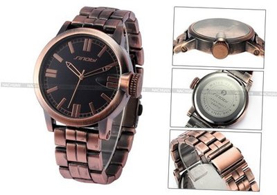 SINOBI Vintage Red Bronze Design Round Black Dial Analog Quartz Wrist SNB073