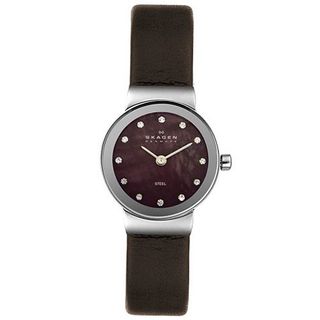 Skagen 358XSSLD Steel Collection Crystal Accented Brown Leather
