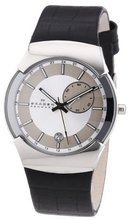 Skagen 983XLSLBC Black Label Stainless Steel, Black Leather Band, Gmt Dual-Times Zone