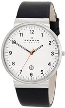 uSkagen Klassik Three-Hand Date Leather - Black,Unisex adult 