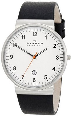 uSkagen Klassik Three-Hand Date Leather - Black,Unisex adult 