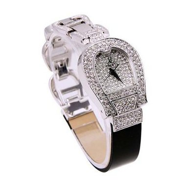 Smays Black Leather Full Rhinestone Female A1110 -Silver