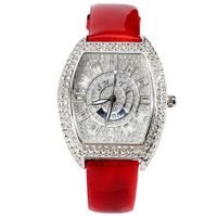 Smays Casual CZ Diamond Female with Red Leather band A741 -Silver