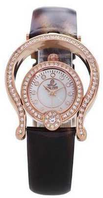 Smays Genuine Black Leather Band Czech Rhinestone Fashion Lady es A1207 -Rose Gold