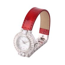 Smays Genuine Red Leather Band Czech Rhinestone Fashion es for  A1168 -Silver