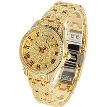 Smays Retro Rome Dial Steel and Rhinestone Fashion Female A1222 -Gold