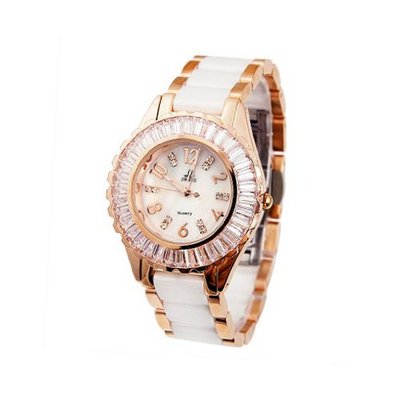 Smays White Ceramic Swarovski Crystal Rose Gold Ladies A1004 -Gold