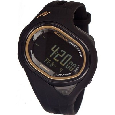 Soma Running 300 (Black Dial; Black Band; Black Bezel; Gold Highligh)