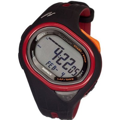Soma Running 300 (Grey Dial; Black Band; Red Bezel)