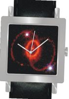 "Supernova 1987A" Is the Hubble Image on the Dial of the Polished Chrome Square Shape with a Black Leather Strap
