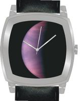 "Venus in Ultraviolet Light" Is the Hubble Image on the Dial of the Polished Chrome Cushion Shape with a Black Leather Strap