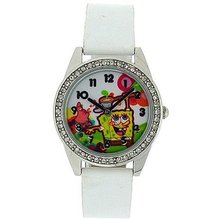 Spongebob Squarepants White Strap Stone Set Bezel Girls Quartz SB07A