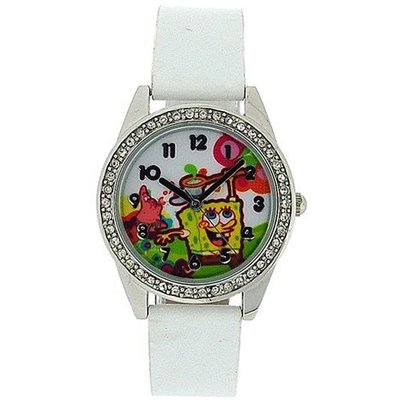 Spongebob Squarepants White Strap Stone Set Bezel Girls Quartz SB07A