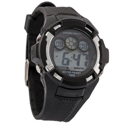 Sportech SP10601 - Digital Sport - Black & Silver Water Resistant