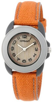 Sprout ST/1036GYGYOR Orange Organic Cotton Strap Dark Bamboo Dial