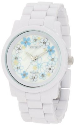 Sprout ST/5035MPWT Floral Print Diamond Dial White Corn-Resin Bracelet