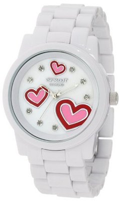 Sprout ST/5038MPWT Diamond Dial Heart Theme White Corn-Resin Bracelet