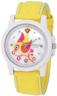 Sprout ST/5509MPYL Organic Cotton Straps Diamond Accented Bird Theme Dial Yellow Cotton Strap